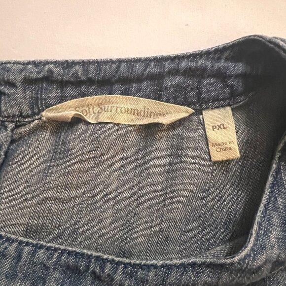 Soft Surroundings Blue Chambray Denim Embroidered Top - Picture 6 of 8